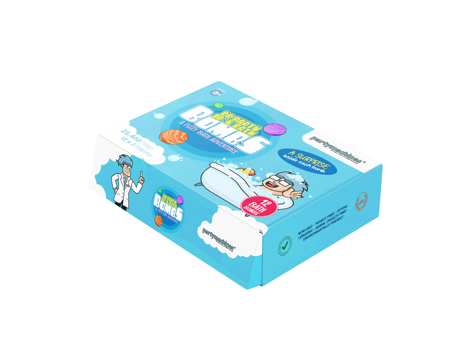 Watch the bath transform into a colorful spectacle with our 12-pack of kids' bath bombs, each fizzing wonderfully to delight children and parents alike