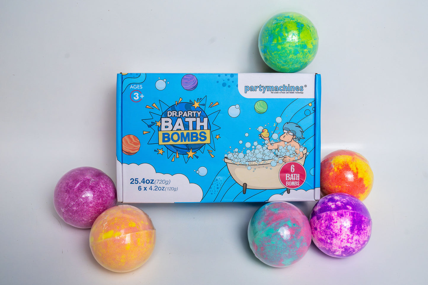 Bath Time Delights by Dr. Party - Box of 6 Colorful Bath Bombs, Dermatologist Approved for Children and Trusted by Parents