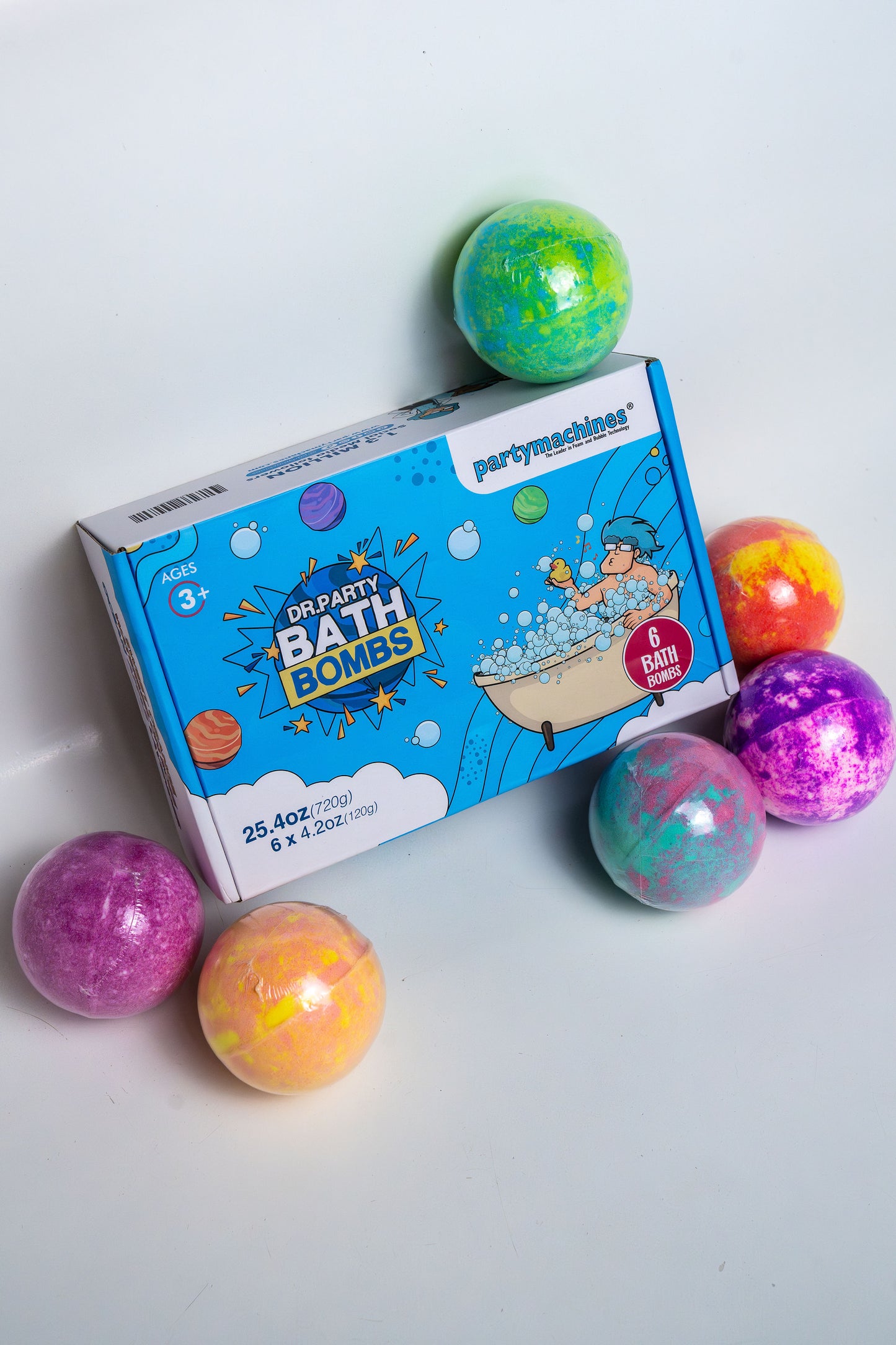 Bath Time Delights by Dr. Party - Box of 6 Colorful Bath Bombs, Dermatologist Approved for Children and Trusted by Parents