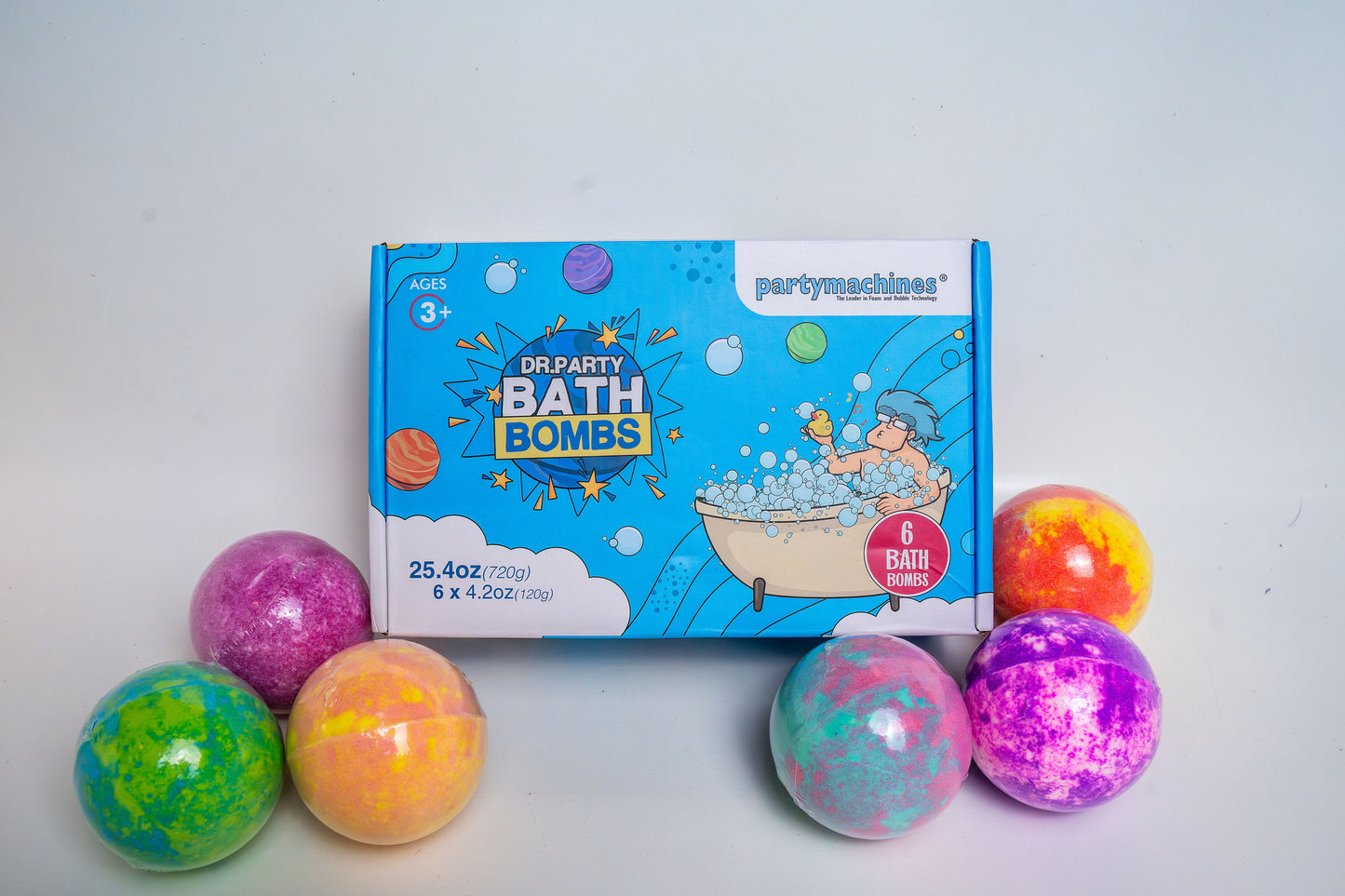 Bath Time Delights by Dr. Party - Box of 6 Colorful Bath Bombs, Dermatologist Approved for Children and Trusted by Parents