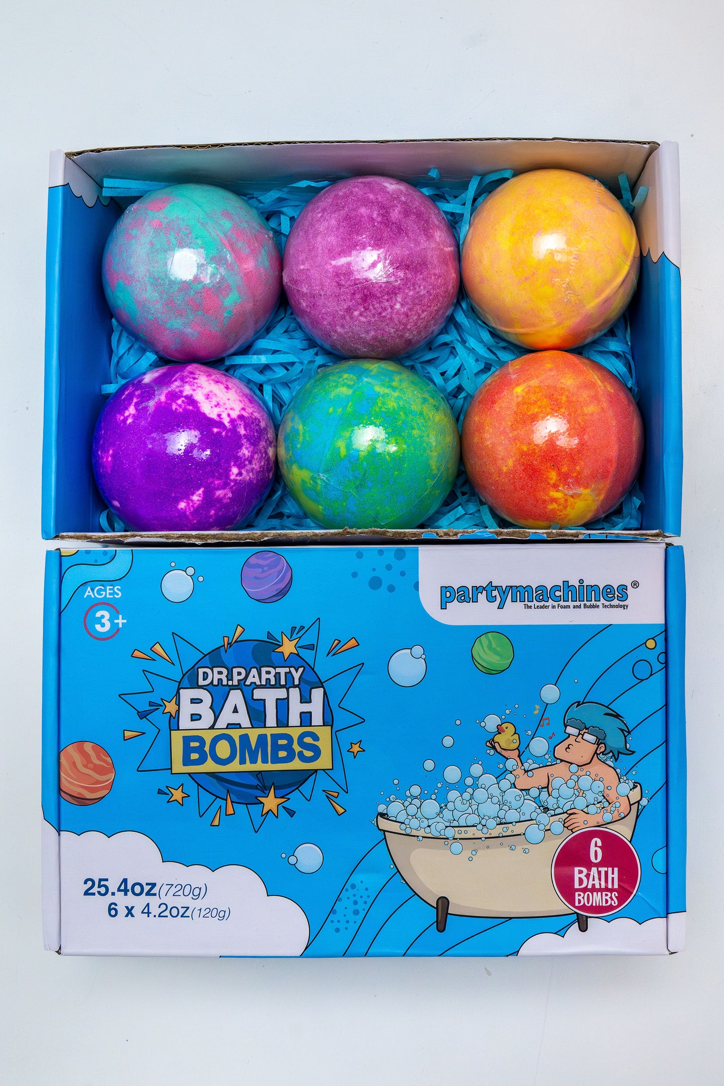 Bath Time Delights by Dr. Party - Box of 6 Colorful Bath Bombs, Dermatologist Approved for Children and Trusted by Parents